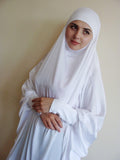 White Silk Khimar dress V silhouette