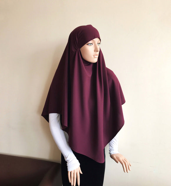 Burgundy tie khimar, traditional 1 piece hijab, ready  to wear hijab, elegant muslim clothing, stylish jilbab, muslim gift