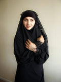 Black Khimar Maxi dress with Lace  veil