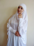 White Silk Khimar dress V silhouette