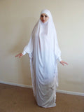 White Silk Khimar dress V silhouette