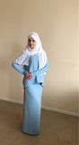 Elegant sky blue jersey suit with skirt and tunic