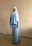 Elegant sky blue jersey suit with skirt and tunic