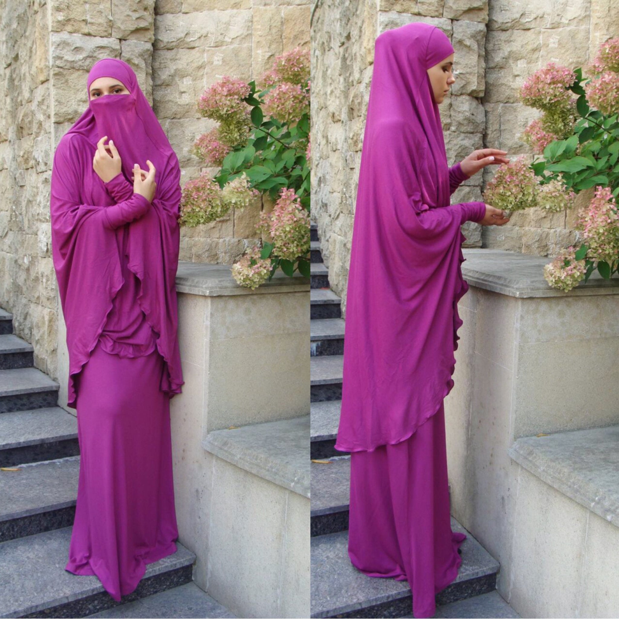 Pink Thai dai Khimar niqab transformer, elegant traditional hijab, ready to factory wear long hijab with skirt, islamic gift, muslim dress abaya