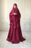 Elegant burgundy jilbab suit with lace decoratoin