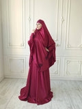 Elegant burgundy jilbab suit with lace decoratoin