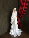 Elegant Muslim bridal white Silk jilbab