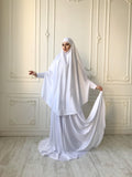 Elegant Muslim bridal white Silk jilbab