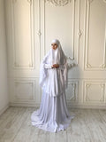 Elegant Muslim bridal white Silk jilbab