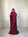 Elegant burgundy jilbab suit with lace decoratoin