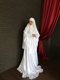 Elegant Muslim bridal white Silk jilbab