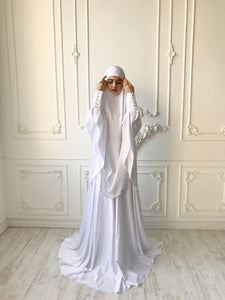 Elegant Muslim bridal white Silk jilbab