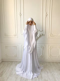 Elegant Muslim bridal white Silk jilbab