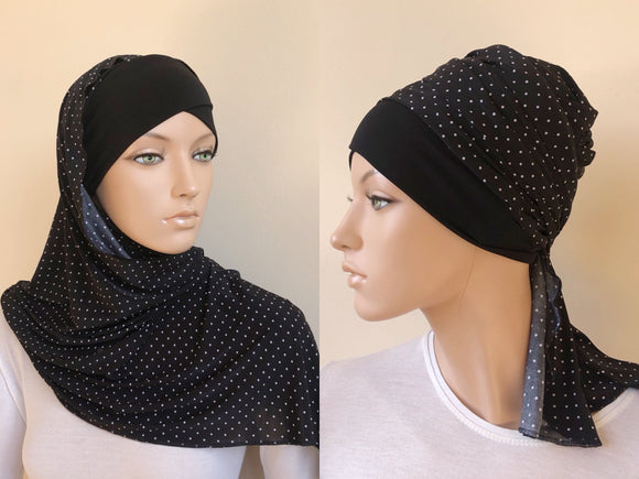 Polka dots black jersey hijab turban