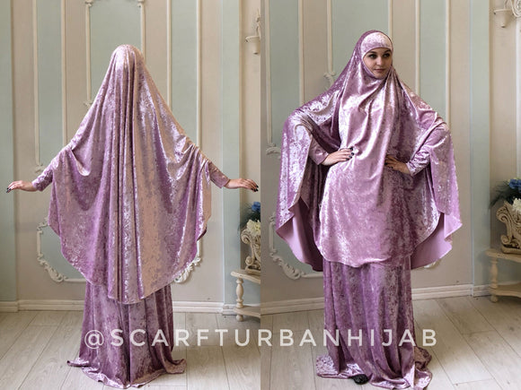 Pink velvet Jilbab suit with skirt