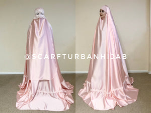  2 parts - a long khimar and a long niqab. both parts made of soft silk, the frontal part is made of jersey 