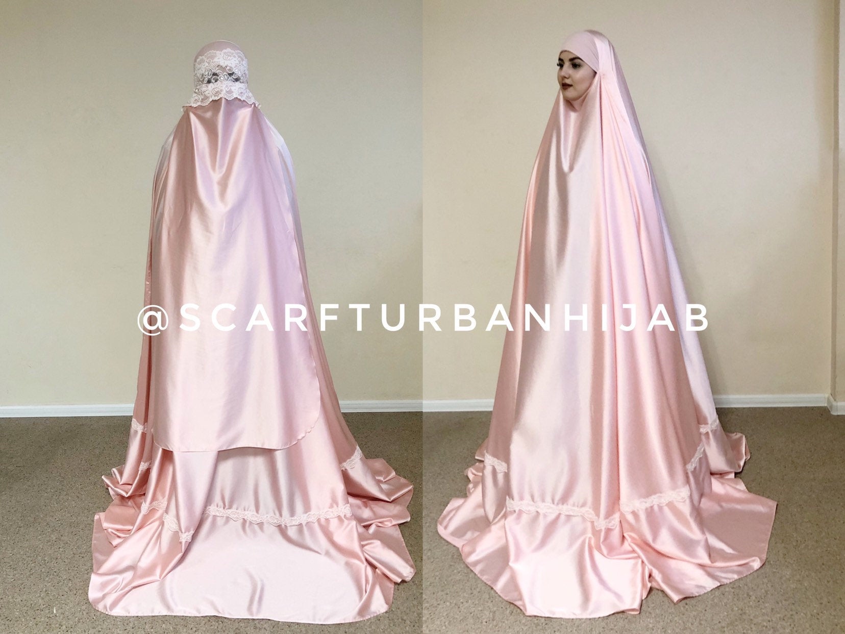 Blush pink long burqa with lace โ ScarfTurbanHijab