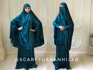 Emerald green velvet Jilbab suit with skirt