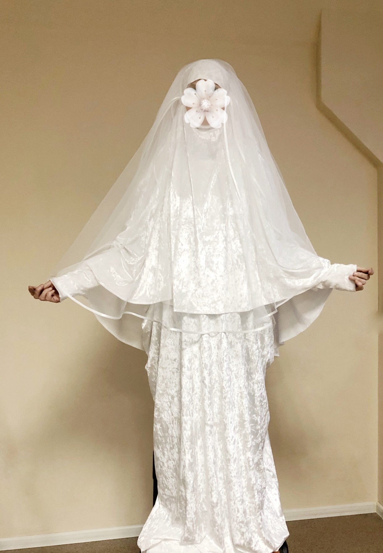 Buy White Velvet Dress With Khimar Niqab, Muslim Wedding Veil, Nikkah Hijab  , Bridal Abaya Online in India - Etsy