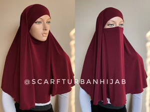 Burgundy Transformer hijab niqab, dark red niqab, traditional hijab, 1 piece hijab, ready to wear hijab, prayer scarf