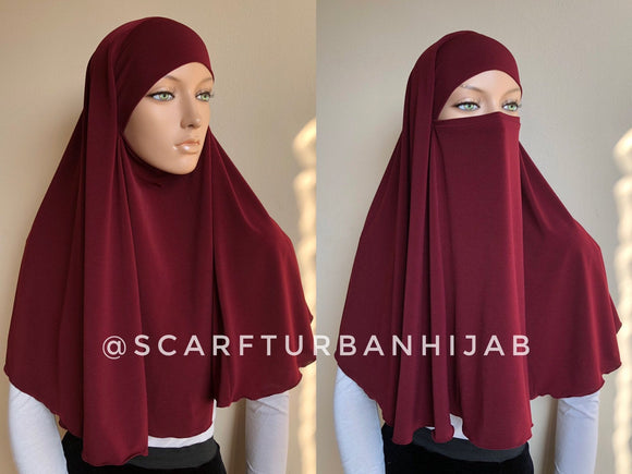 Burgundy Transformer hijab niqab, dark red niqab, traditional hijab, 1 piece hijab, ready to wear hijab, prayer scarf
