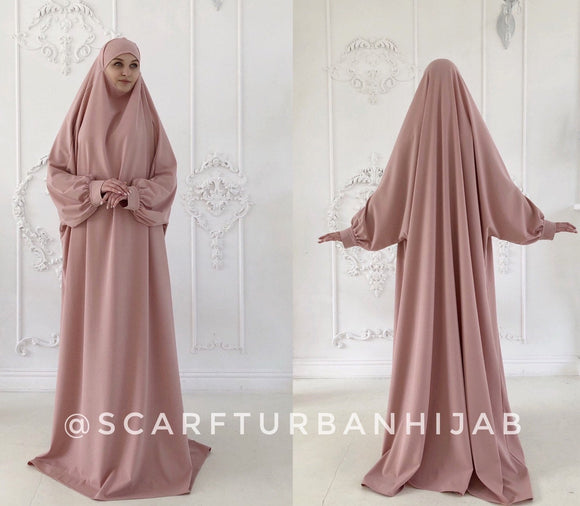 Blush pink franch jilbab, Long khimar dress