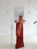 Transformer terracotta khimar with lace print