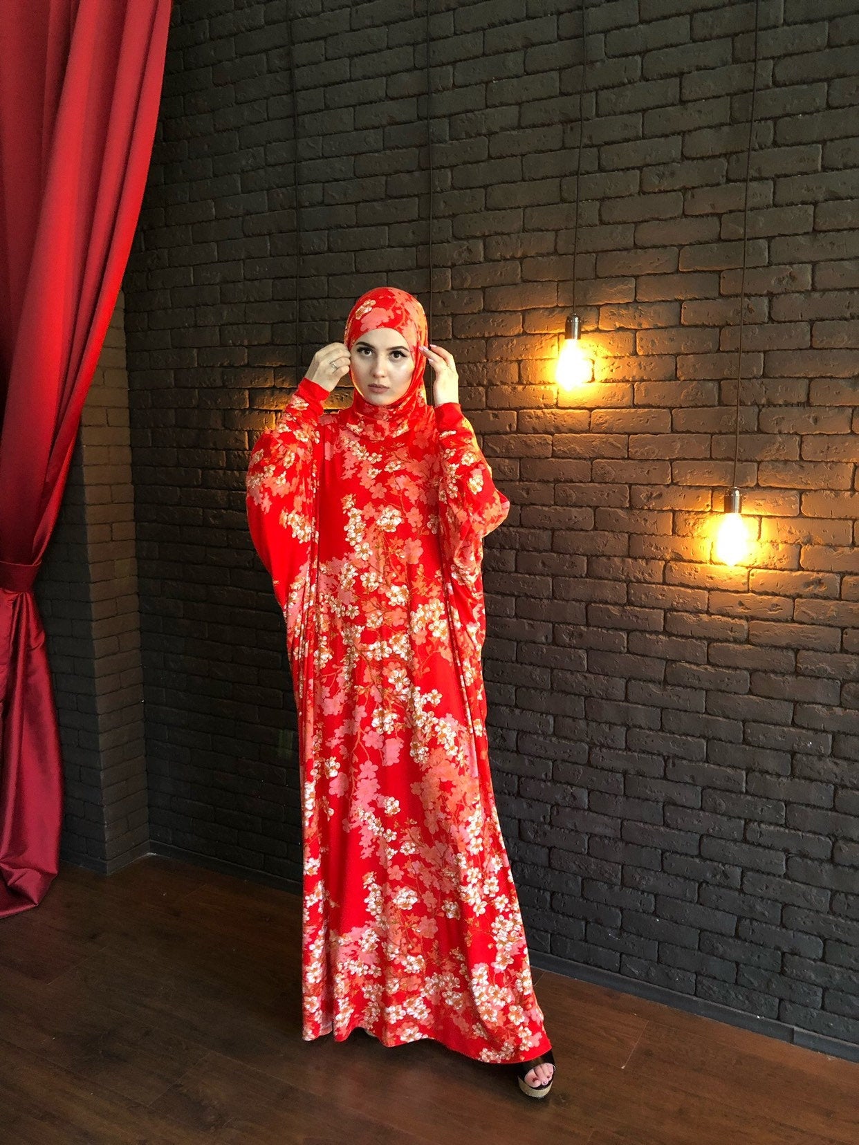 Red and white Maxi Dress Plus Size, Prayer dress, Farasha Caftan, Musl –  ScarfTurbanHijab
