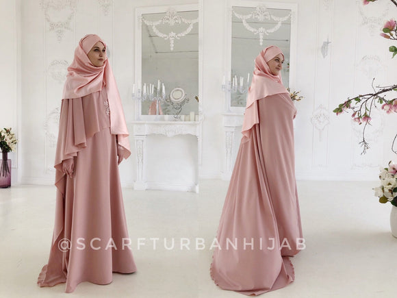 Modesty blush pink dress with hijab and cape
