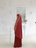 Transformer terracotta khimar with lace print