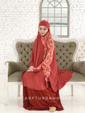 Transformer terracotta khimar with lace print