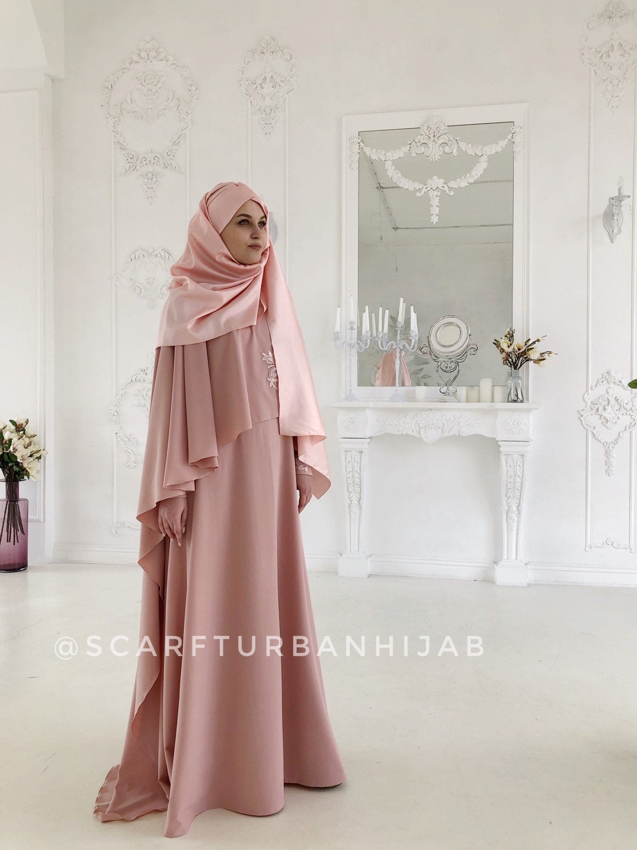Modesty blush pink dress with hijab and cape – ScarfTurbanHijab