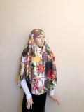 Yellow floral hijab transformer to niqab