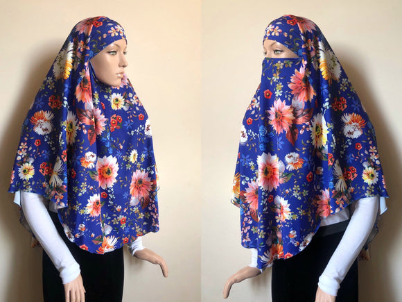Royal blue floral hijab niqab