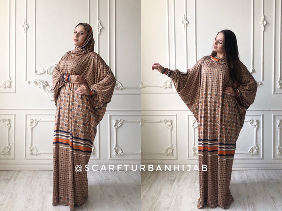 Lovely brown Maxi Dress with attached hijab