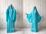 Bright turquoise Khimar niqab transformer with skirt