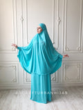 Bright turquoise Khimar niqab transformer with skirt