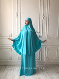 Bright turquoise Khimar niqab transformer with skirt