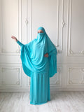 Bright turquoise Khimar niqab transformer with skirt