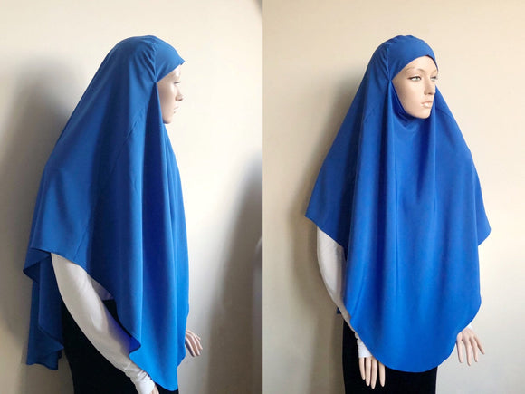 Bright blue color traditional hijab, tie khimar, 1 piece ready  to wear jilbab, muslim stylish clothing, islam gift, burqa
