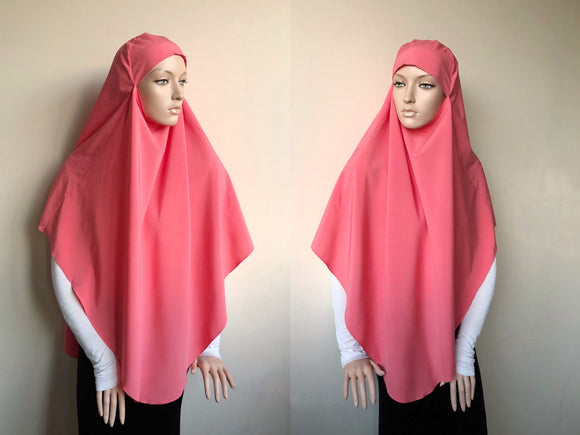 Coral color traditional hijab, tie khimar, 1 piece ready  to wear jilbab, muslim stylish clothing, islam gift, burqa