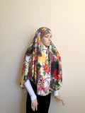 Yellow floral hijab transformer to niqab