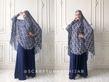 Traditional burqa hijab made by navy blue color geometric print jersey which is a single movement can become a niqab. You just need to lift hijab from his chin and closes face. The niqab is made of soft jersey with beautiful geometric print! This khimar has a cuff that will make your hijab is not only beautiful but also convenient for the registration, running, walking.