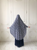 Transformer  blue and white geometric print Khimar niqab