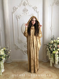 Golden color velvet fee size maxi dress with hood