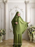 Bright olive Khimar niqab transformer with skirt