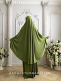 Bright olive Khimar niqab transformer with skirt