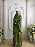 Bright olive Khimar niqab transformer with skirt