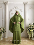 Bright olive Khimar niqab transformer with skirt