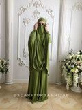 Bright olive Khimar niqab transformer with skirt